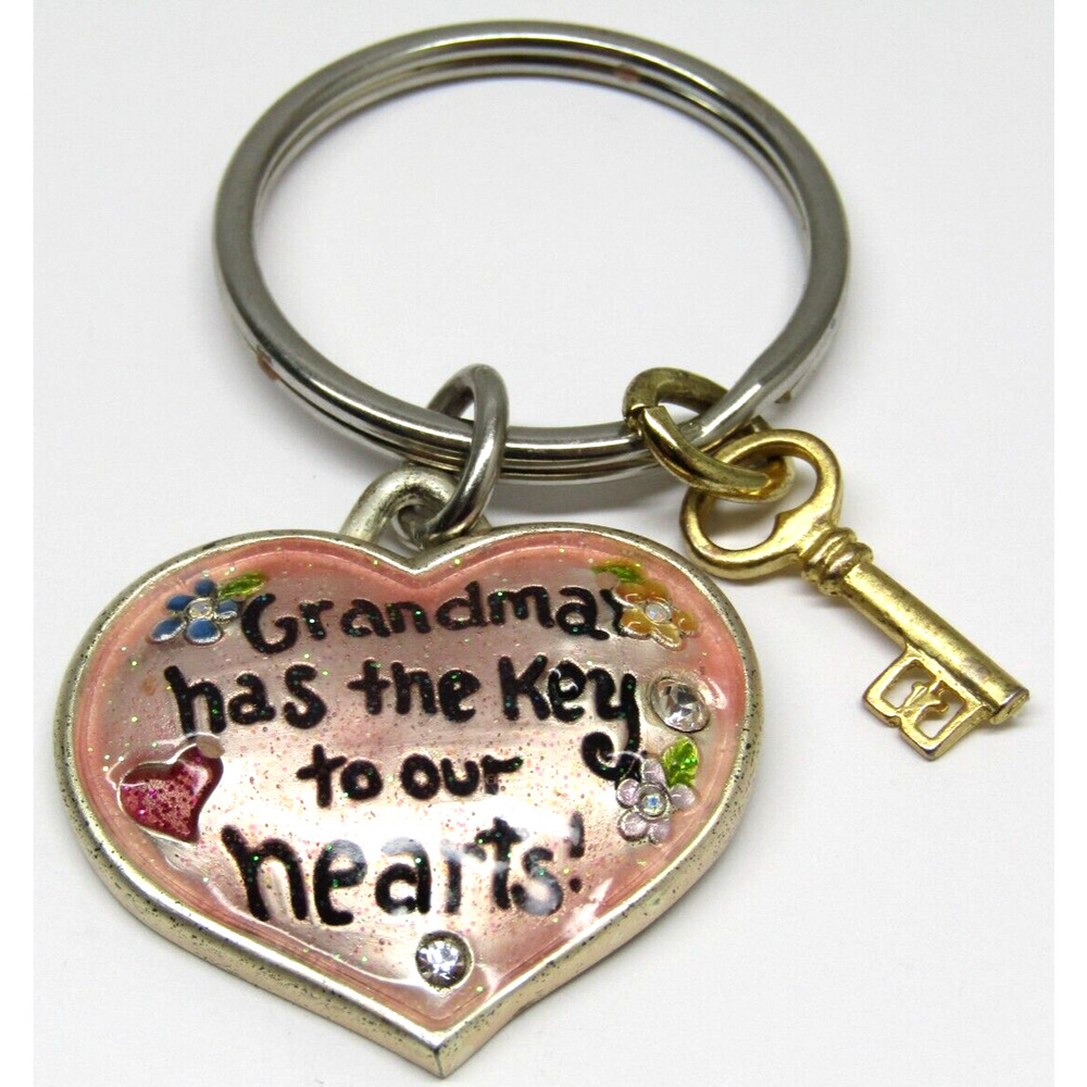 AJMC Keychain 'Grandma Has The Key To Our Hearts' with Rhinestones and Charms